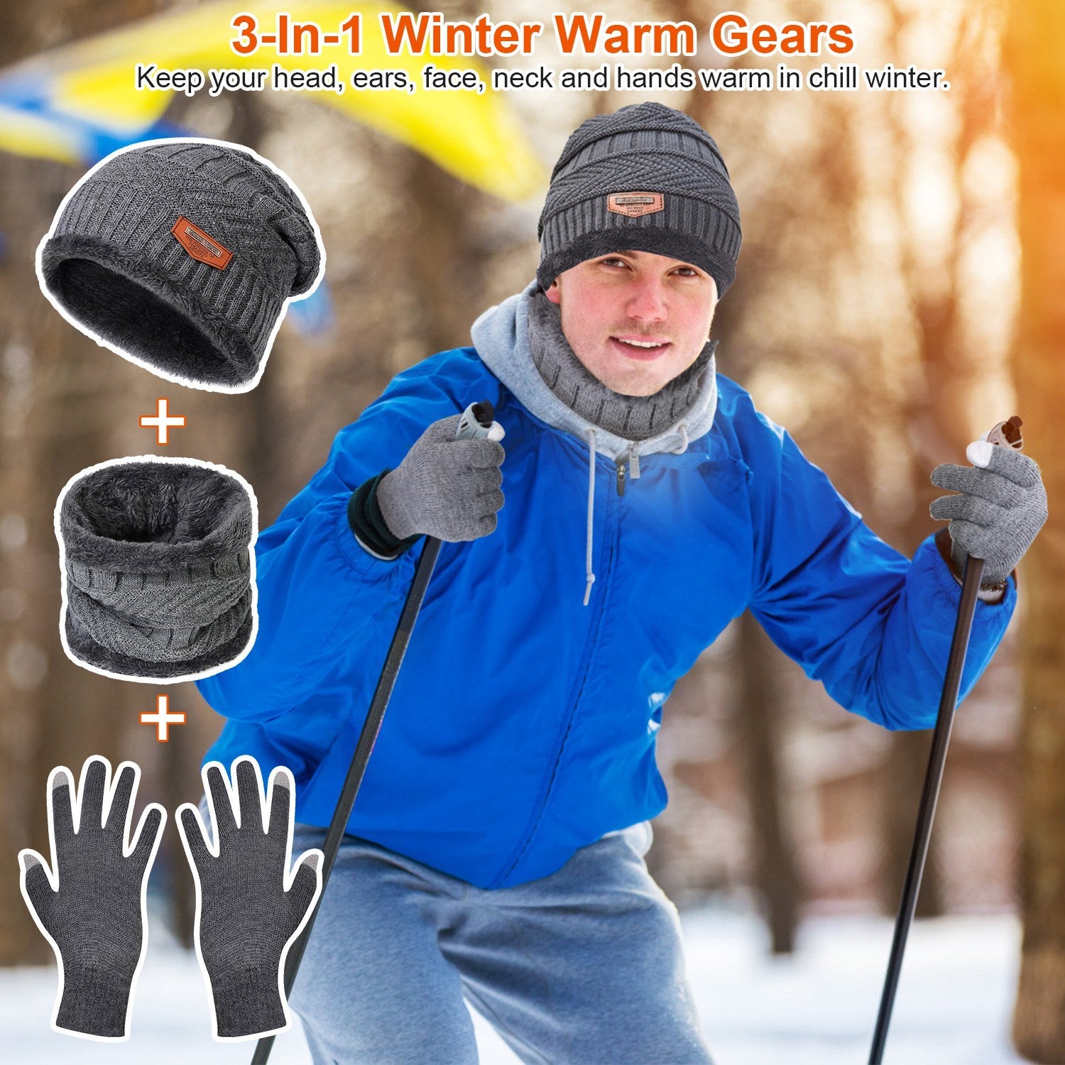 3-Piece Winter Accessories Set - Knitted Hat, Scarf & Touchscreen Gloves - DropOnline.co