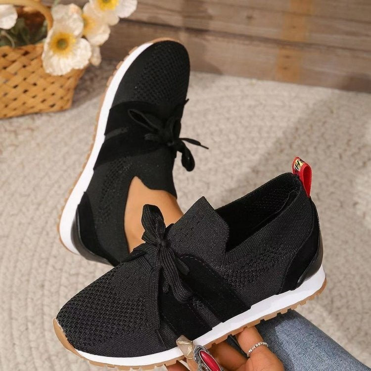 New Lace Up Mesh Flats Shoes For Women Breathable Casual Breathable Walking Wedges Shoes - DropOnline.co