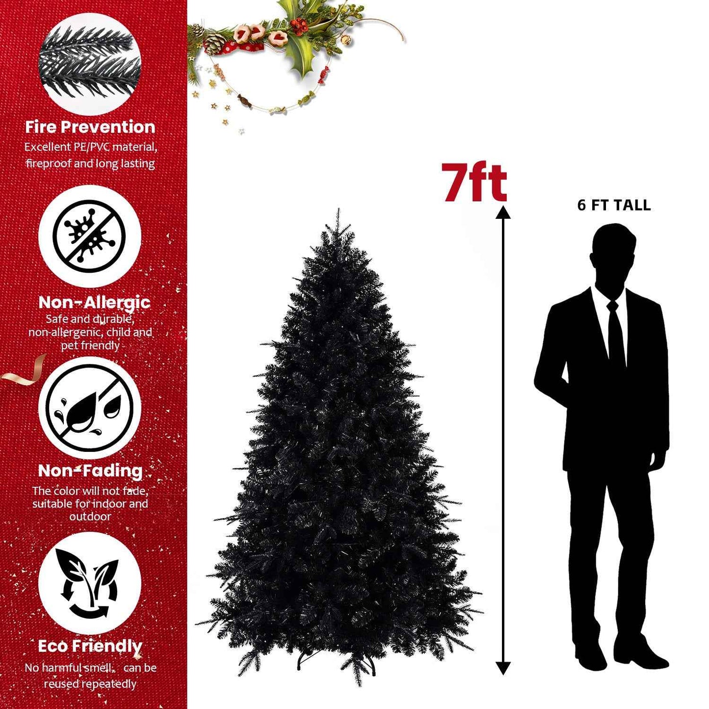 Prelit Black Christmas Tree with White Lights - PE&PVC Halloween & Xmas Tree - DropOnline.co