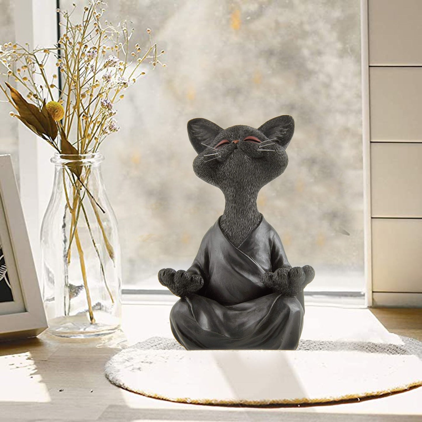Whimsical Black Buddha Cat Figurine Meditation Yoga Collectible Happy Cat Decor Home Garden Decoration Garden Ornament - DropOnline.co