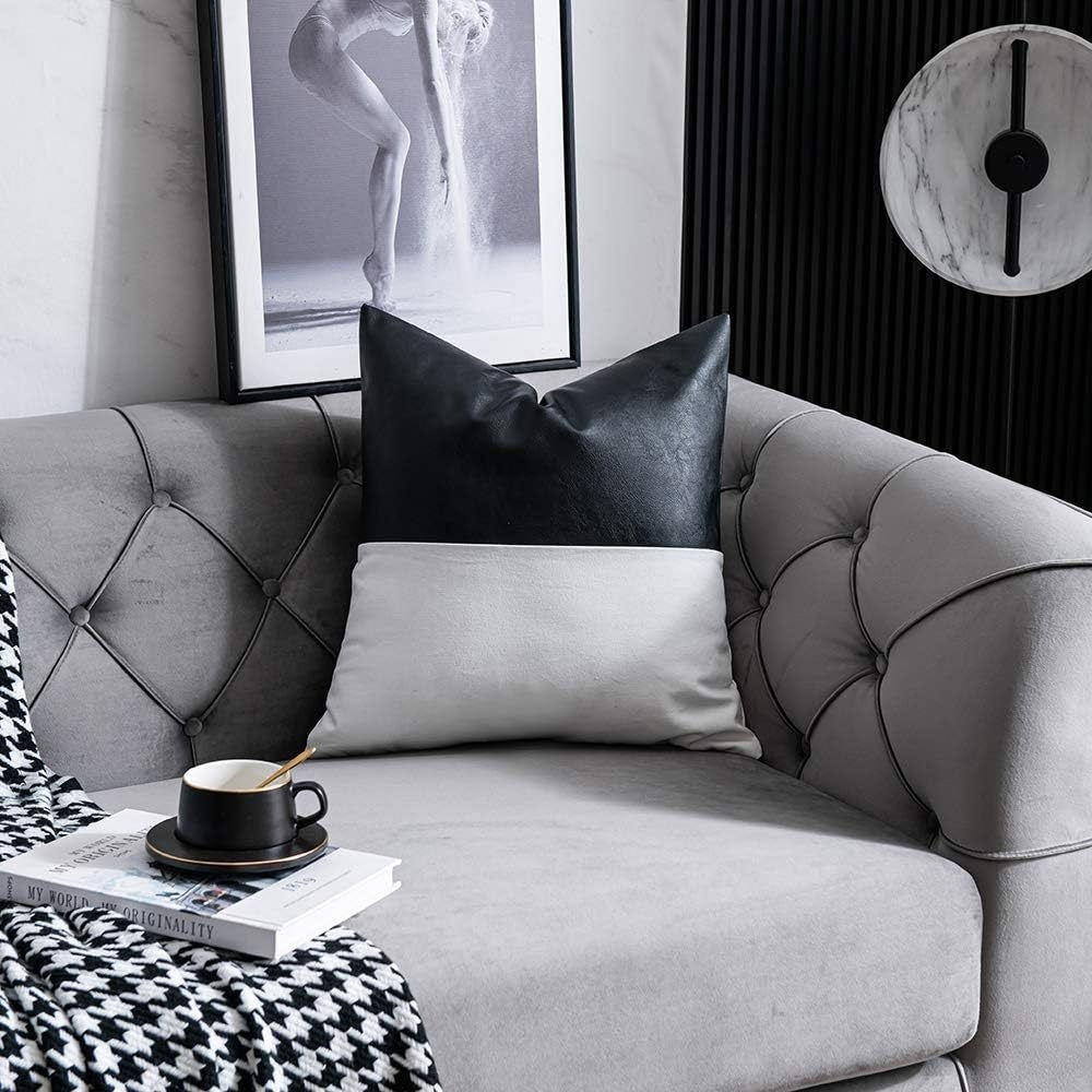 PU Stitching Cotton Canvas Double Stitching Leather Sofa Cushion Cover - DropOnline.co