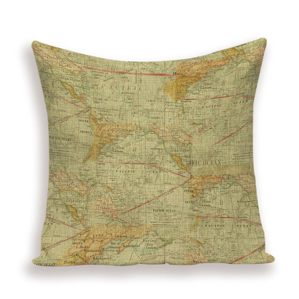 New Retro Toss Pillow Case European World Map Cushion Cover Seat Sofa Covers Morocco Linen House Home Decor Throw Pillows Cases - DropOnline.co