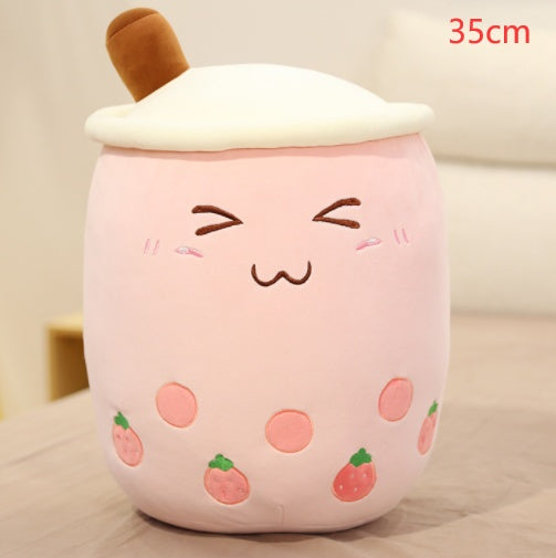 Boba Tea Plush Toy - Cute Strawberry Milk Tea Stuffed Animal Pillow Cushion for Kids - DropOnline.co