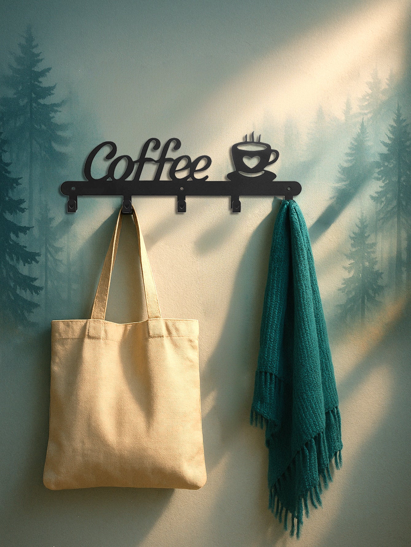 Metal Coffee Mug Holder Rack Wall-Mounted With Hooks For Cups & Coats - DropOnline.co
