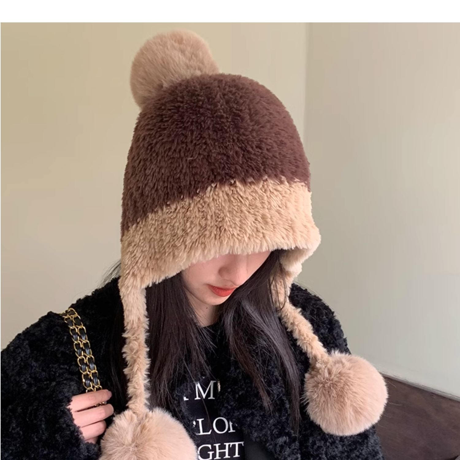 Fleece-Lined Thickened Knit Woolen Cap - Warm Ear Protection Hat with Pom-Pom - DropOnline.co