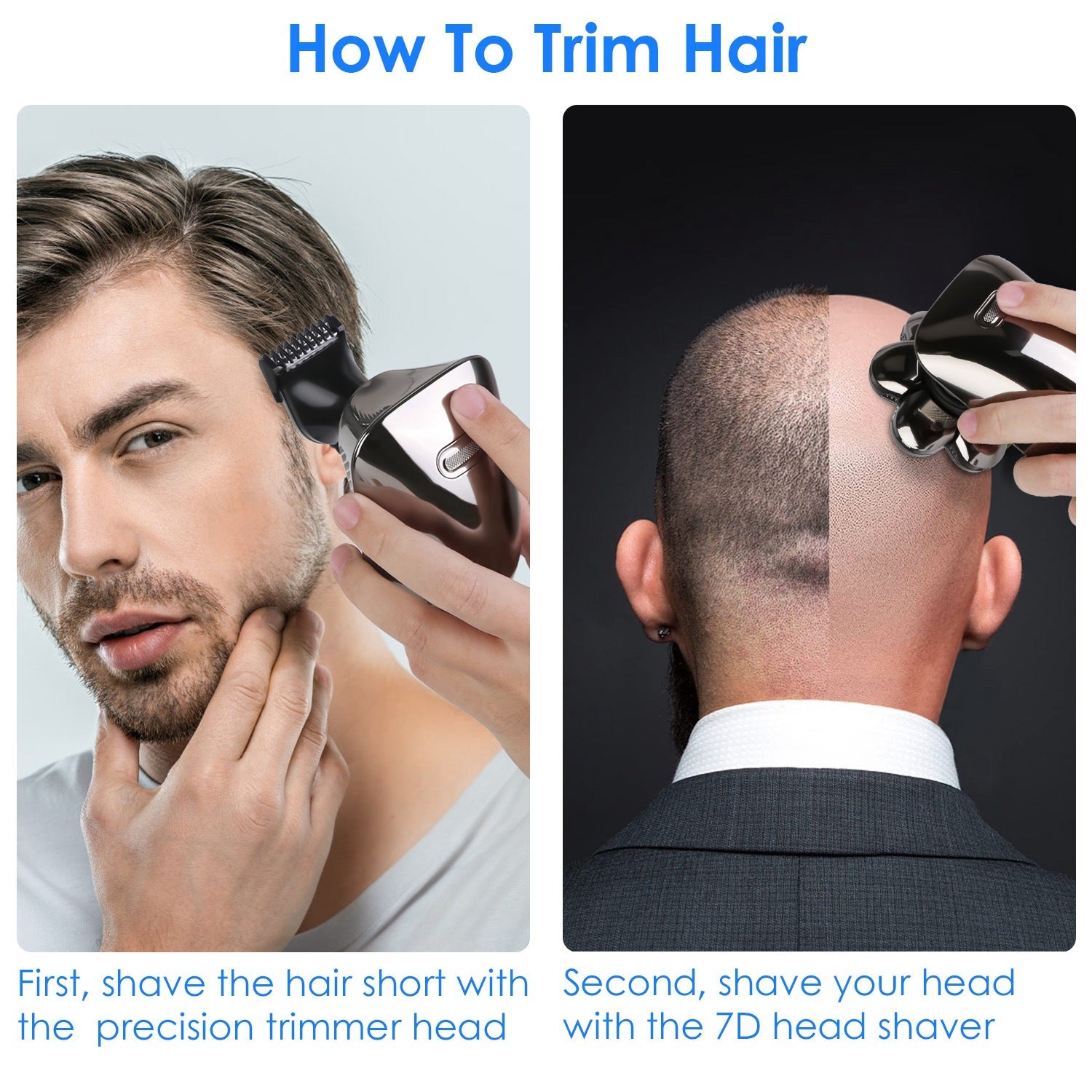 1Pc Head Shavers For Bald Men 5 In 1 7D Electric Rotary Razor Rechargeable Cordless Head Beard Trimmer Shaver Kit IPX6 Waterproof Dry Wet Grooming Kit With 3 Combs - DropOnline.co