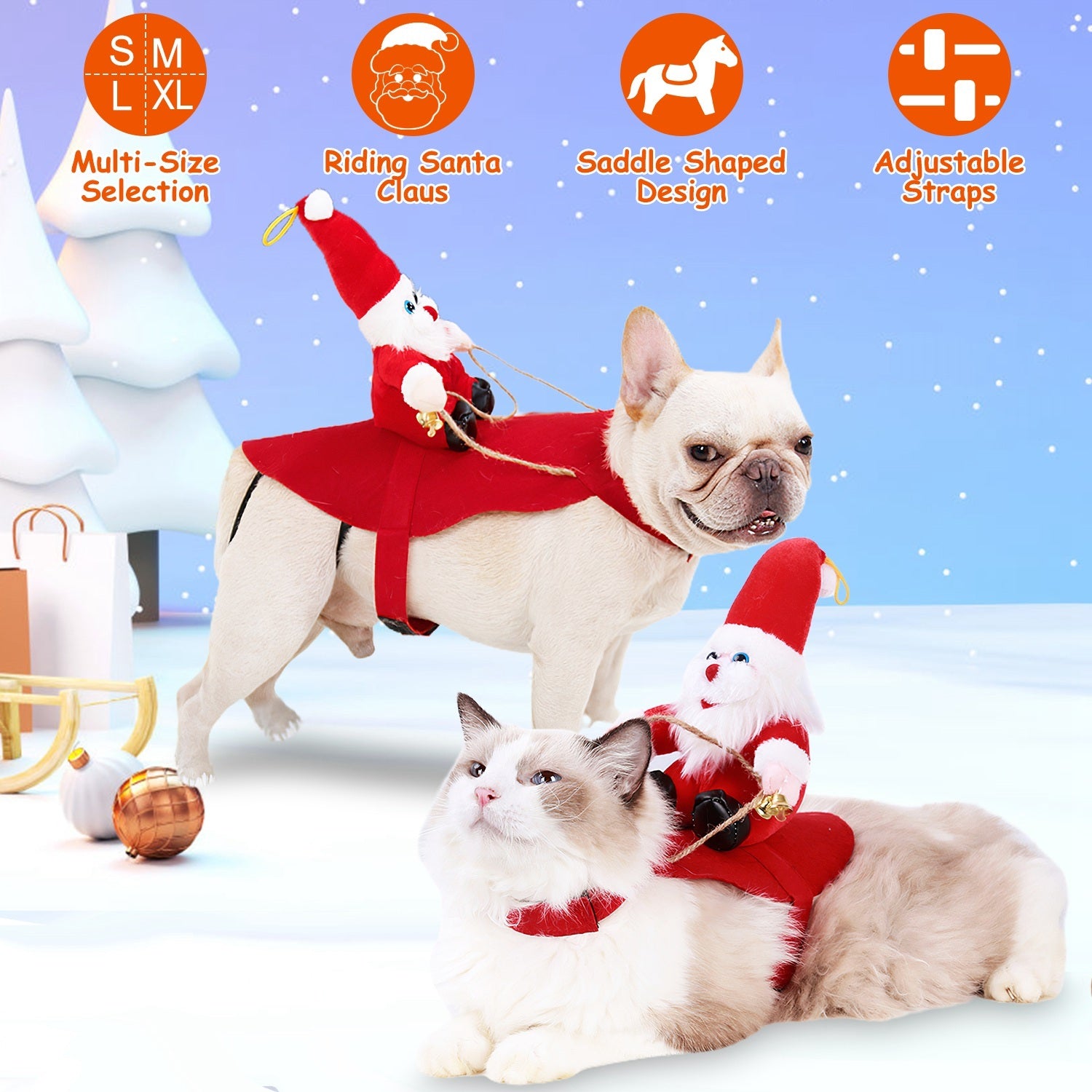 S-M-L-XL Options -- 1Pc Pet Christmas Costumes Red Winter Coat For Dog Riding Santa Claus With Bell Clothes New Year Outfit Cosplay Costumes Party Dress Up For Cats - DropOnline.co