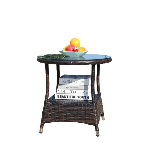 Outdoor Patio Furniture 1 Round Coffee Table With Clear Tempered Glass - DropOnline.co