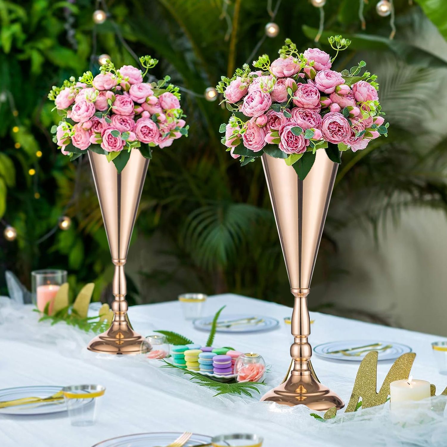 Golden Vase Flower Wedding Centerpieces For Tables 14 In Tall Flower Display Stand Wedding Metal Flower Arrangement Stand Trumpet Vase Tabletop Stand For Home Anniversary Ceremony Party - DropOnline.co