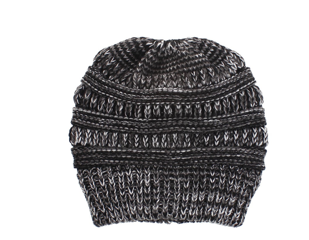 Women's Mixed Color Knitted Wool Hat - Ponytail Beanie - DropOnline.co