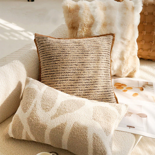 Nordic Ins Cream Style  Brown Cream Wind Pillow Cover Vintage French Stamping Waist Cushion Cover Decor Home Decorative Pillowcase 30x50 45x45 - DropOnline.co