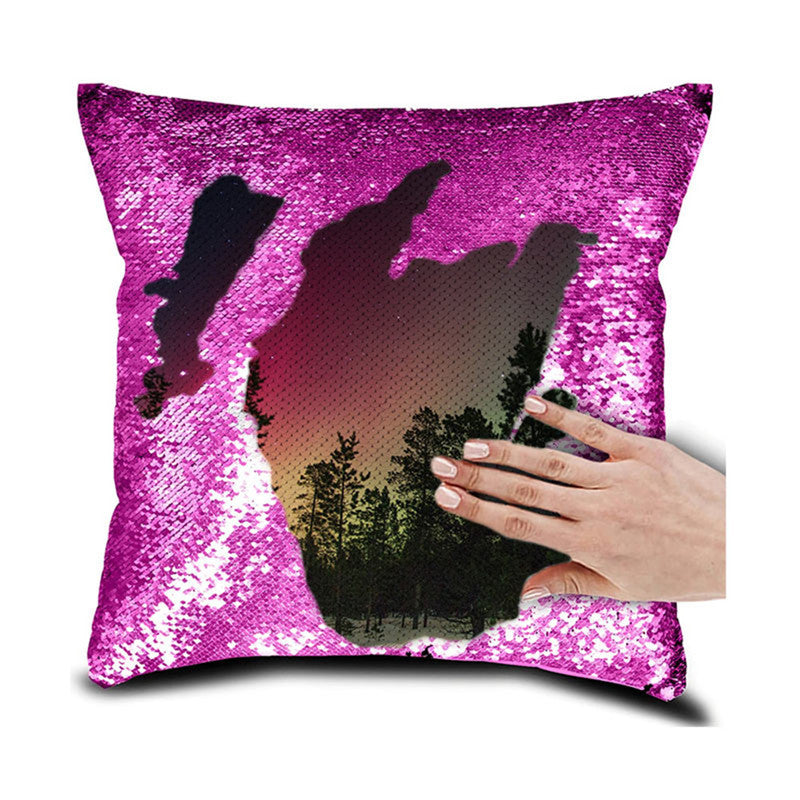 Personalised Photo Your Name Or Text Decorative Sequin Pillow Cushion Cover Reveal Magic Gift Mother Of The Bride Groom 16*16" - DropOnline.co