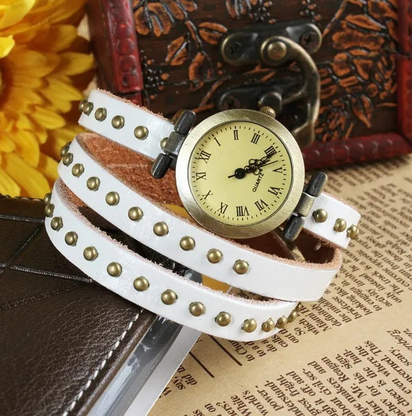 Fashionable Rivet Leather Belt Retro Watch Hand Chain - DropOnline.co