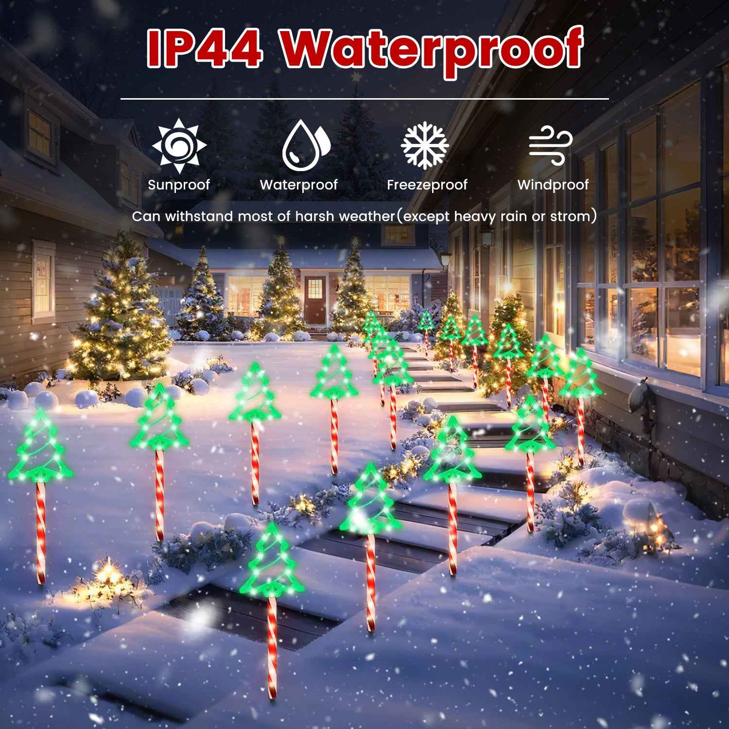 Christmas Outdoor Pathway Lights - 5 Pack LED Stake Lights with 8 Modes IP44 Waterproof - DropOnline.co