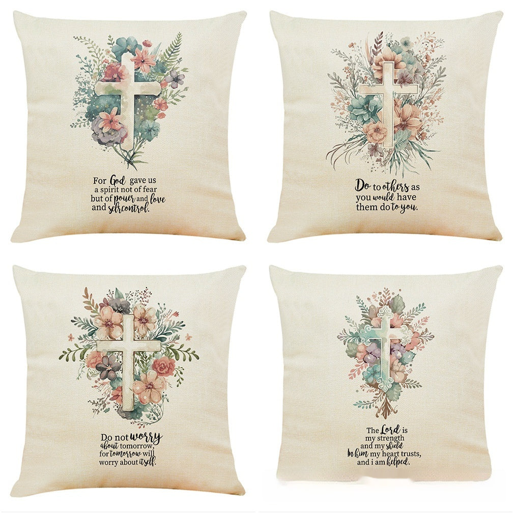 Cotton And Linen Cushion Case Church Cross Printed Car Cushion Home Sofa Cushion - DropOnline.co