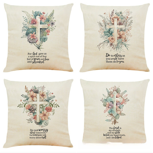 Cotton And Linen Cushion Case Church Cross Printed Car Cushion Home Sofa Cushion - DropOnline.co