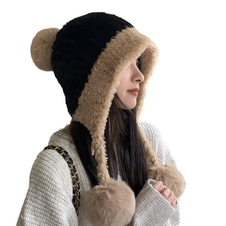 Fleece-Lined Thickened Knit Woolen Cap - Warm Ear Protection Hat with Pom-Pom - DropOnline.co