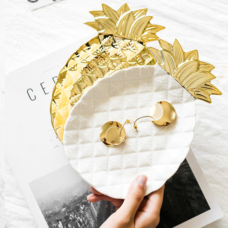 Gold Plated Dessert Plate Ceramic Jewelry Plate Home Decor - DropOnline.co