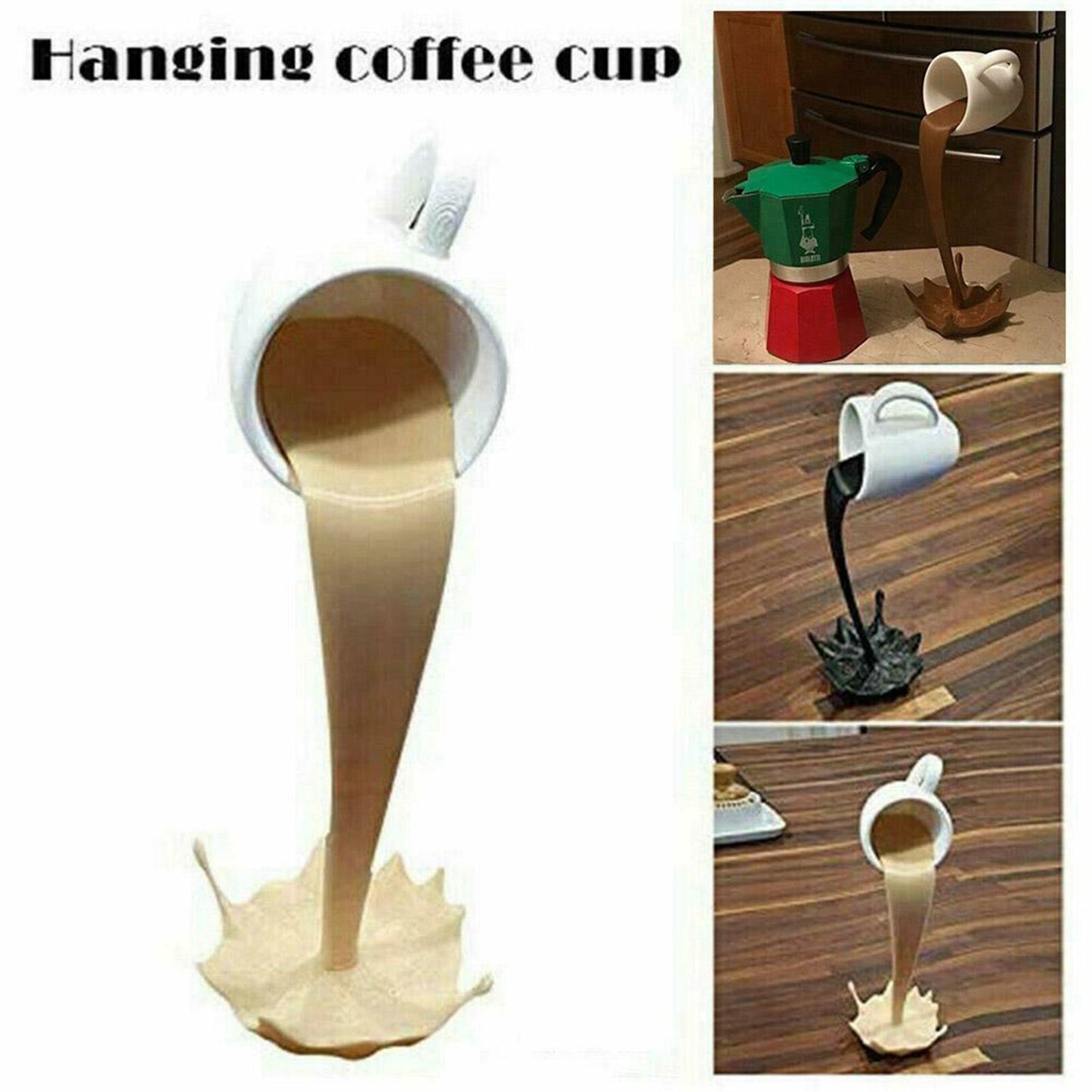 Floating Coffee Cup Mug Sculpture Kitchen Decor Pouring Spilling Decoration - DropOnline.co