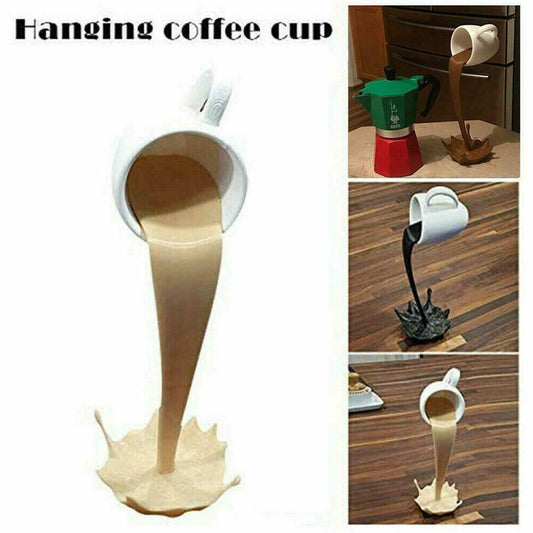 Floating Coffee Cup Mug Sculpture Kitchen Decor Pouring Spilling Decoration - DropOnline.co