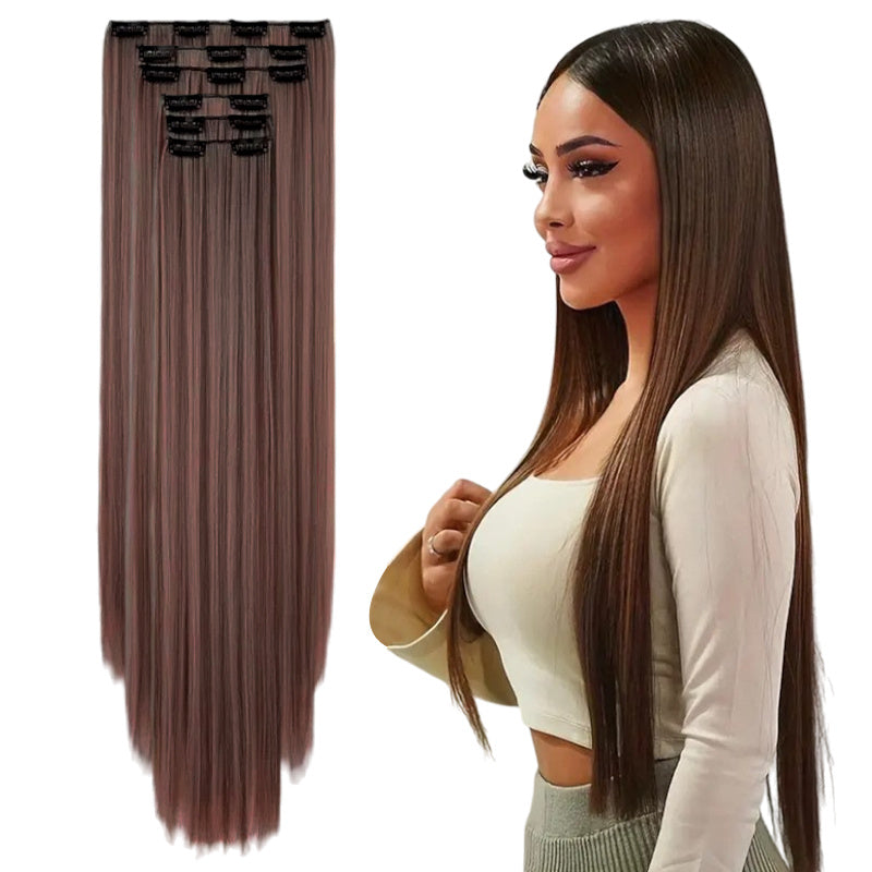 Holdbalance Straight Clip In Hair Extensions 24inch Hair Extensions For Women 6PCS Long Soft Synthetic Natural Hairpieces - DropOnline.co