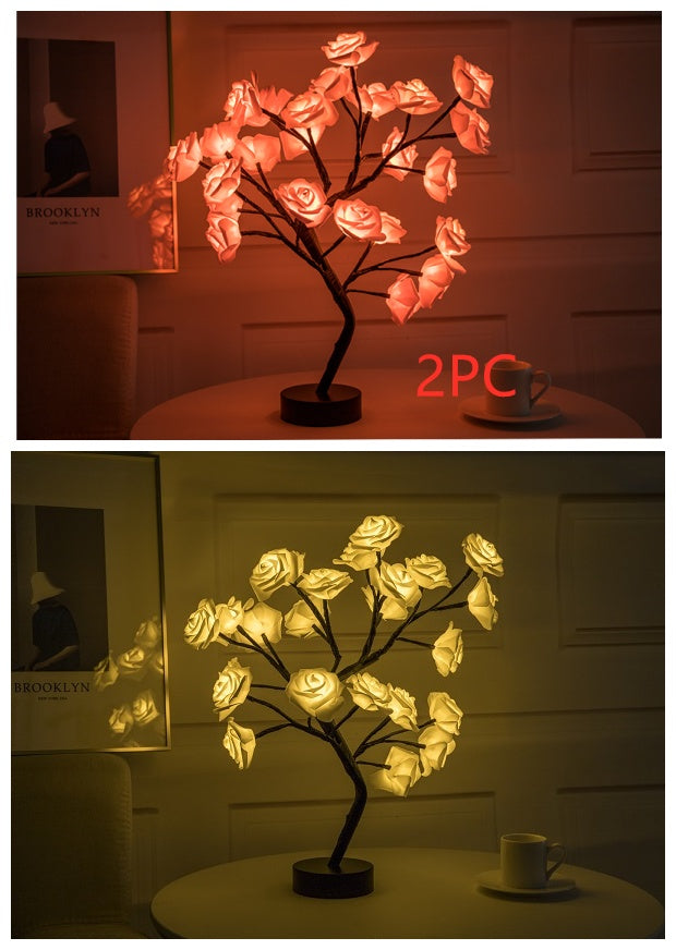 Rose Flower Lamp USB Battery Operated LED Table Lamp Bonsai Tree Night Lights Garland Bedroom Decoration Lights Home Decor - DropOnline.co