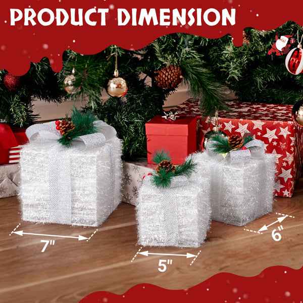 White Christmas Lighting Gift Box - Illuminated Holiday Decoration - DropOnline.co