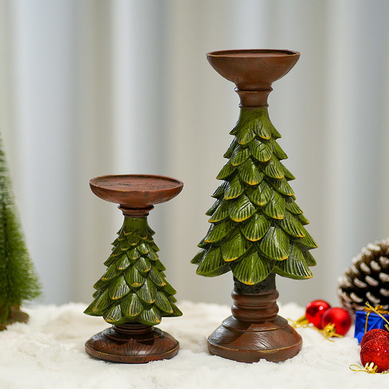 Resin Wooden Christmas Tree Candle Holder Base Figurine Christmas Decorations Candlestick Craft Home Living Room Decor - DropOnline.co