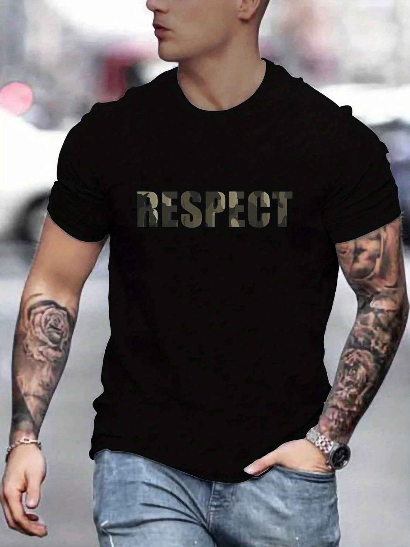 Men's 'RESPECT' Letter Pattern T-Shirt - Summer Casual Graphic Tee
