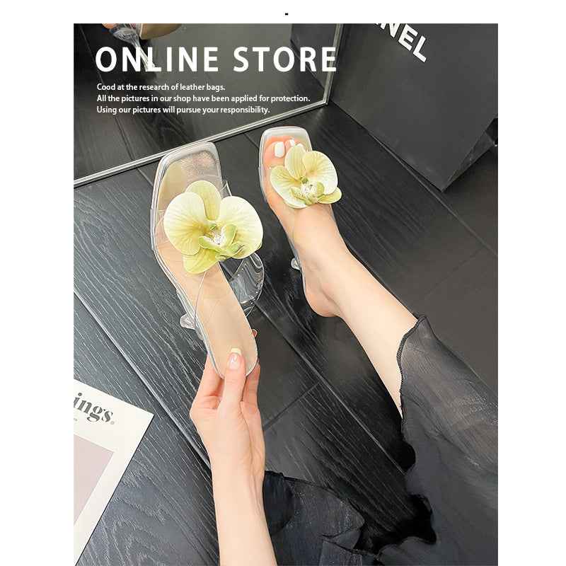 New Flower Decoration Export Large Size Women's High Heel Sandals