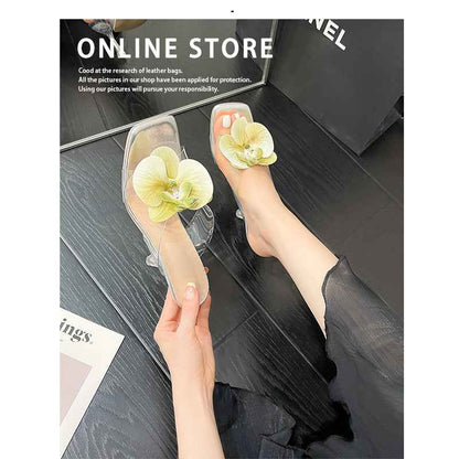 New Flower Decoration Export Large Size Women's High Heel Sandals