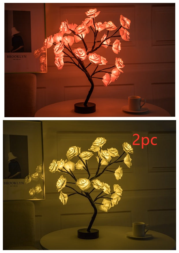 Rose Flower Lamp USB Battery Operated LED Table Lamp Bonsai Tree Night Lights Garland Bedroom Decoration Lights Home Decor - DropOnline.co