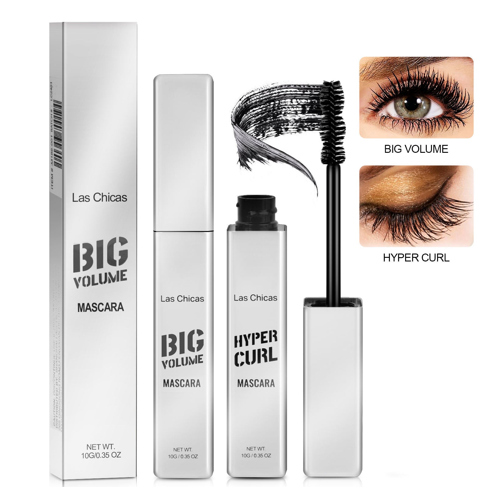 2pcs Las Chicas 12-hour Long-lasting Waterproof 10ml Ultra Volumizing Lengthening Clump-free Oil-proof Black Mascara - DropOnline.co