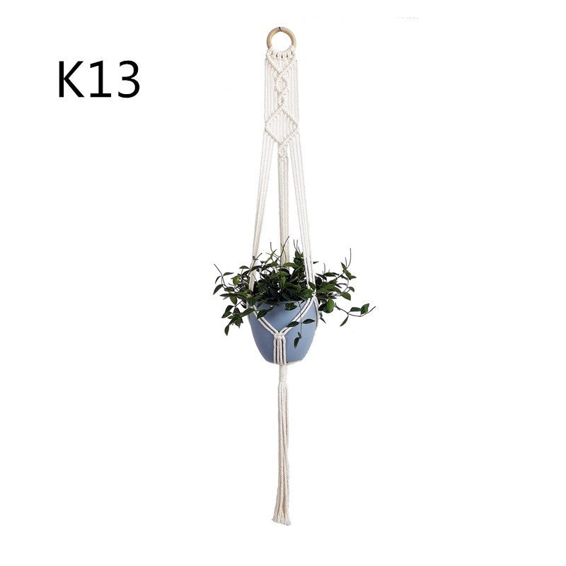 Flower Pot Net Bag Beige Cotton Rope Indoor Plant Hanger Hanging Basket Sling - DropOnline.co