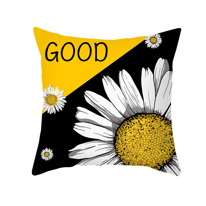 Modern Yellow Daisy Flower Cushion Cover - Creative Letter Print Pillow Case for Home - DropOnline.co