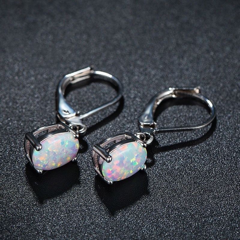 Four-claw Oval Opal Earrings European And American Ornament - DropOnline.co
