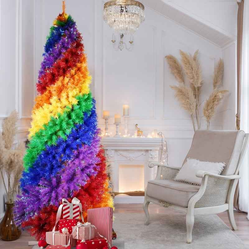 Artificial Colorful Rainbow Christmas Tree - 6FT-7.5FT Hinged PVC Tree