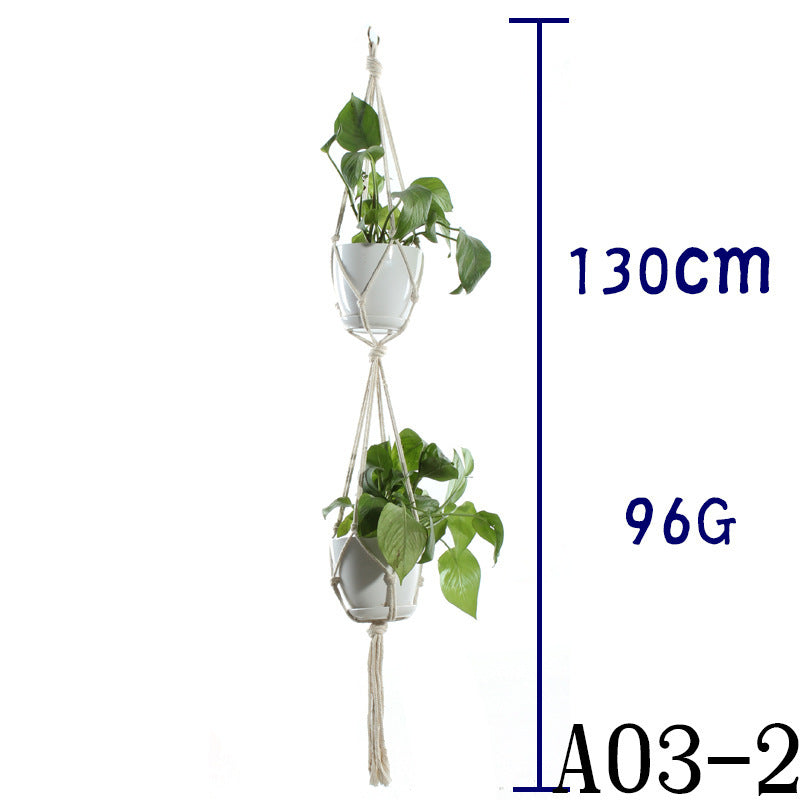 Flower Pot Net Bag Beige Cotton Rope Indoor Plant Hanger Hanging Basket Sling - DropOnline.co