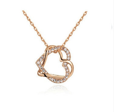 Yiwu Fashion Jewelry Factory Jewelry Customized Double Diamond Heart Necklace Earring Set - DropOnline.co