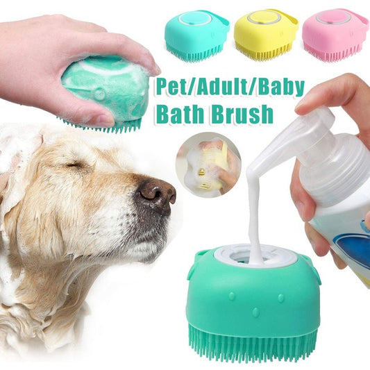 Silicone Dog Bath Massage Gloves Brush - Pet Grooming Tool with Shampoo Dispenser for Dogs & Cats - DropOnline.co