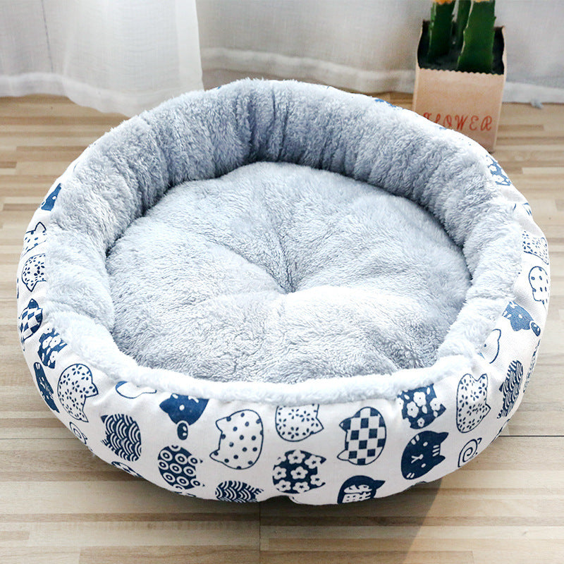 Dog and Cat Litter Bed - Round Cotton Padded Pet Cushion for Comfortable Sleep - DropOnline.co