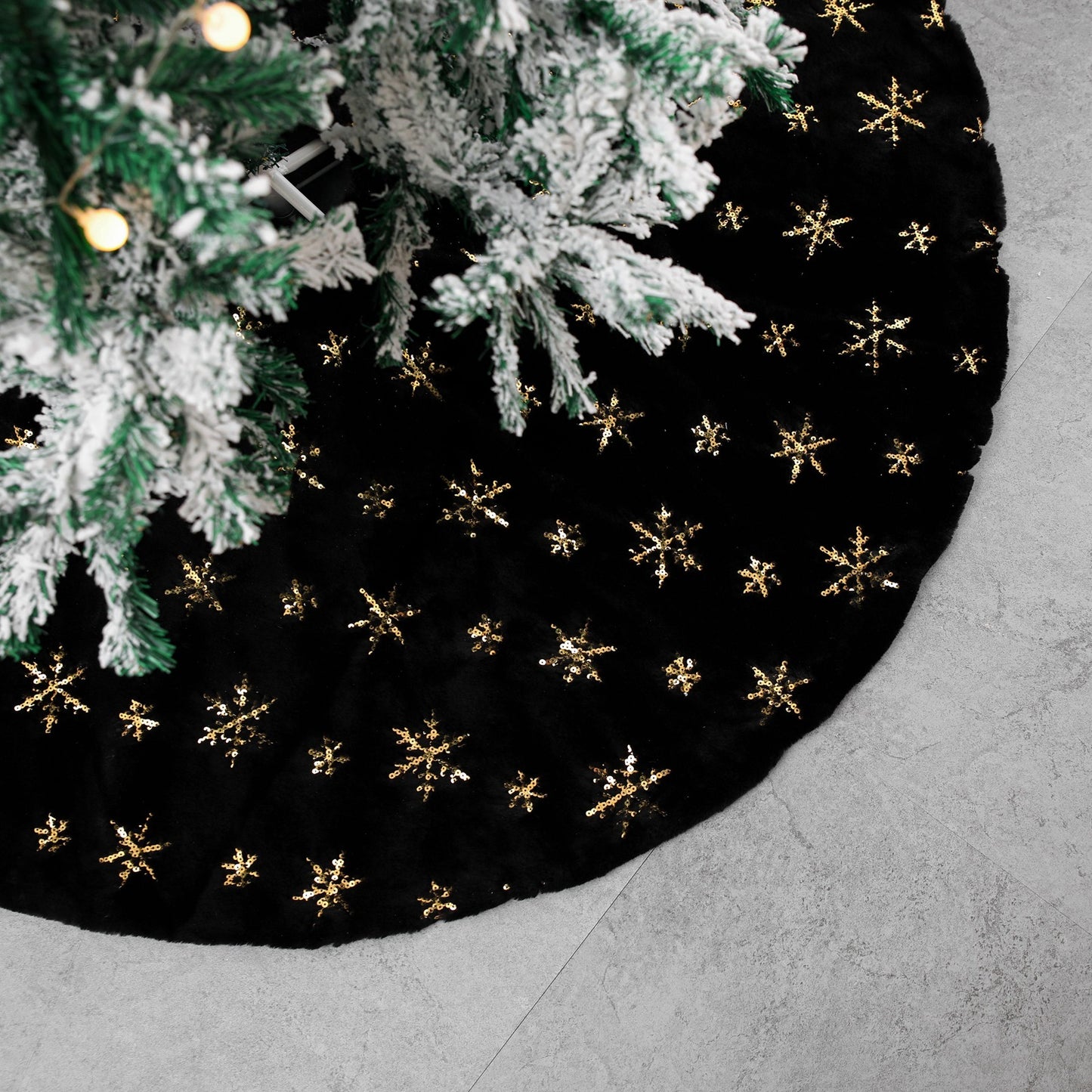 Home Decor Cushion Black Embroidered Velvet Christmas Tree Skirt - DropOnline.co