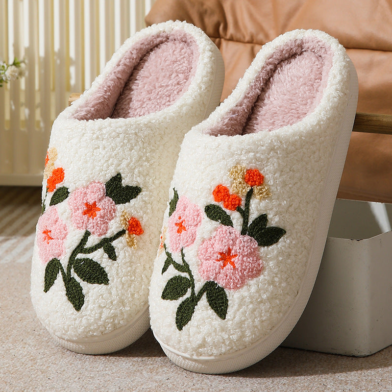 Warm Indoor Comfortable Colorful Flowers Cotton Slippers - DropOnline.co