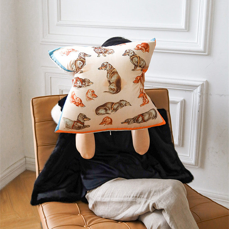 Creative Printed Silk Feeling Puppy Pillow Sofa Cushion - DropOnline.co