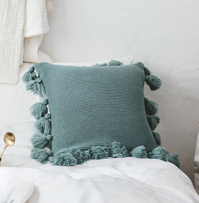 Bohemian Knitted Cushion Cover with Fringe - DropOnline.co