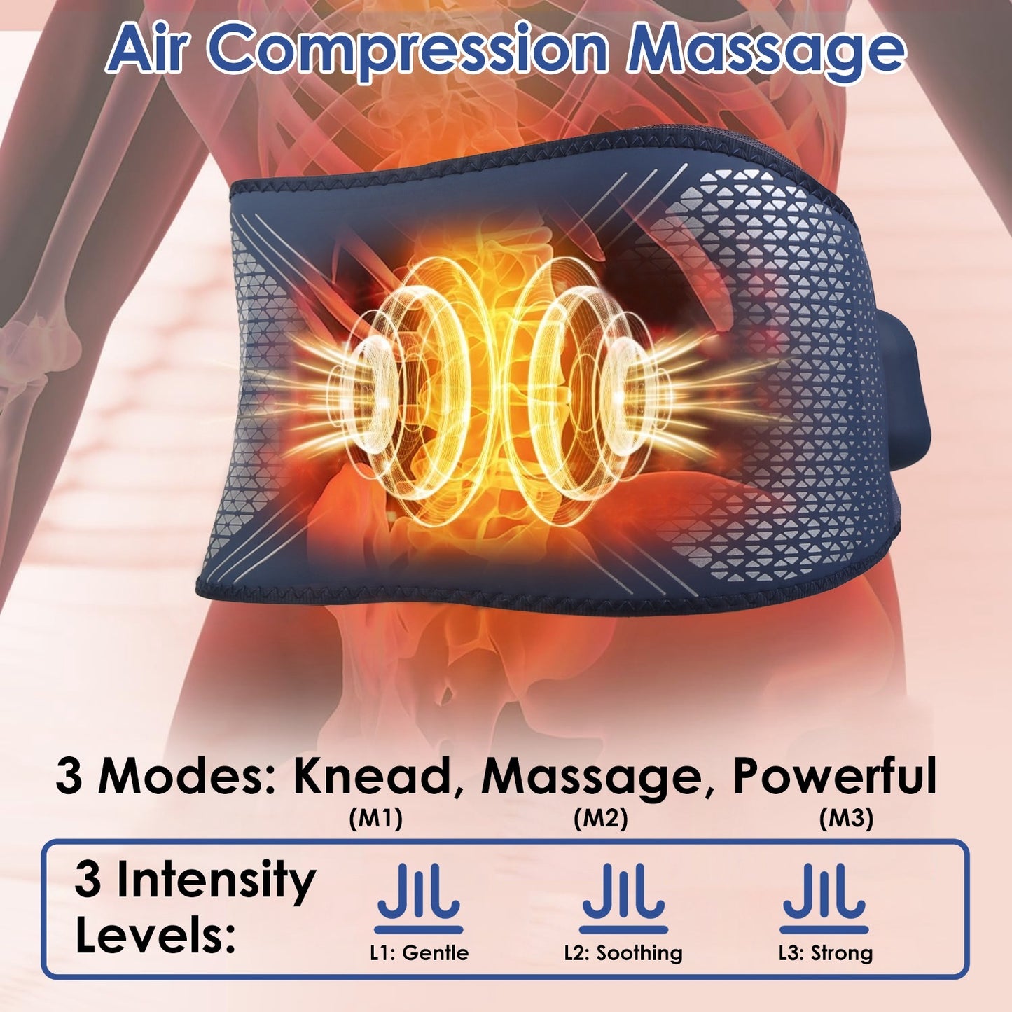 1Pc Lower Back Massager Heating Pad Cordless Heating Pad With Air Compression Vibration For Back Belly Waist Shoulder Pain Relief - DropOnline.co