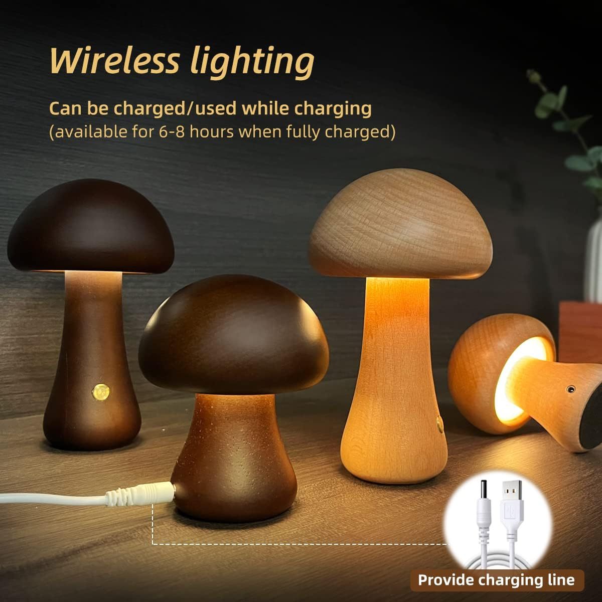 INS Wooden Cute Mushroom LED Night Light - Touch Switch Bedside Table Lamp for Bedroom - DropOnline.co