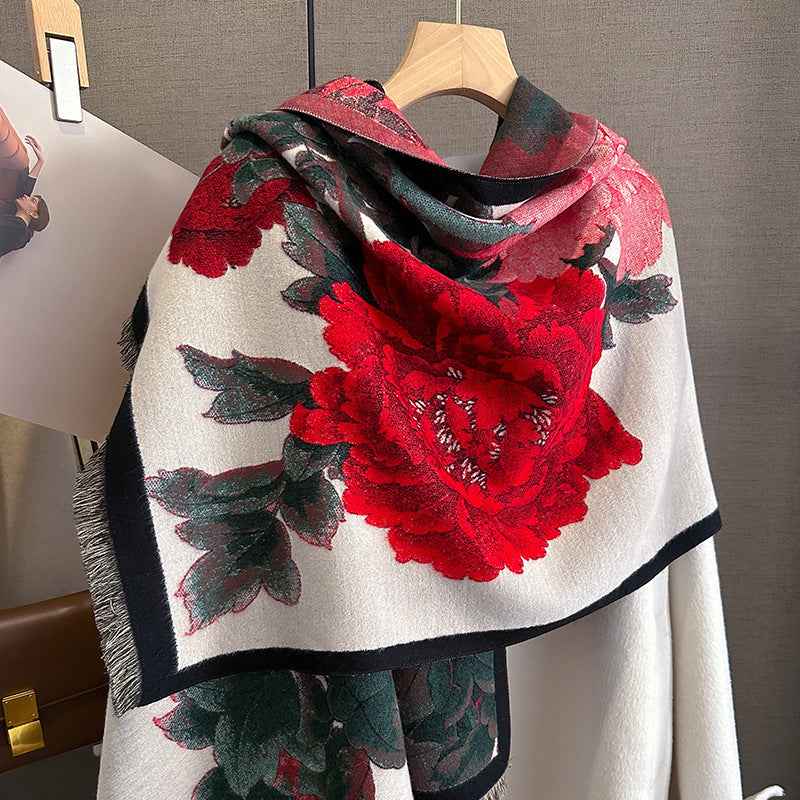 Retro Floral Artificial Cashmere Scarf - Women's Thick Warm Winter Scarf