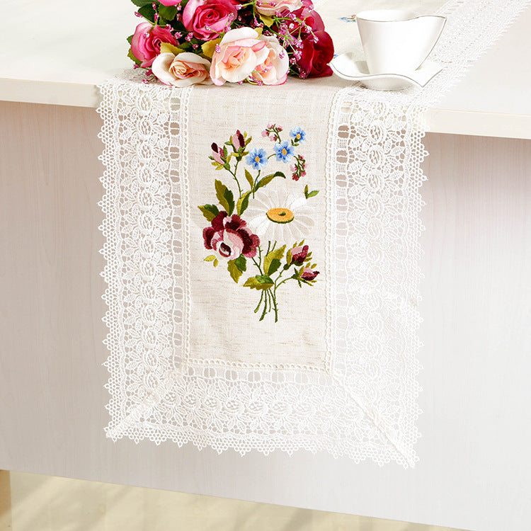 European Style Embroidered Coffee Table, Lace Tablecloth, Pillowcase, Bedside Cushion - DropOnline.co