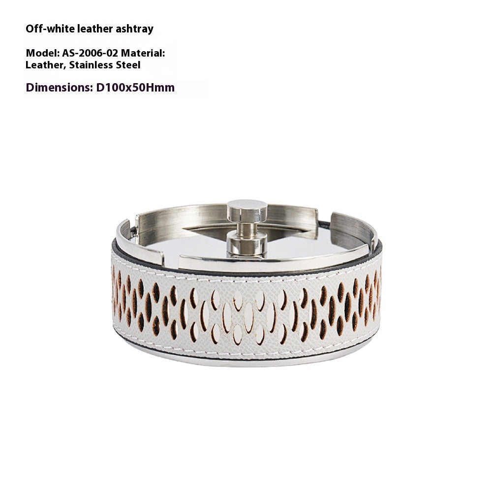 Simple Leather Stainless Steel Ash Tray Living Room Desktop Bedroom Decor - DropOnline.co
